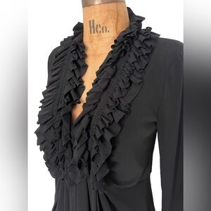 Maggy London Black Ruffle Deep V-Neck Dress NWOT 6